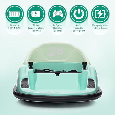 Garvee Ride - B Series: 12V Ride On Bumper Car for Kids Ride on Toy Gifts Toddlers Electric Bumping Car with Remote Control, Battery Display, 360 Degree Spin, LED Lights, Music, Green