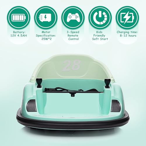 Garvee Ride - B Series: 12V Ride On Bumper Car for Kids Ride on Toy Gifts Toddlers Electric Bumping Car with Remote Control, Battery Display, 360 Degree Spin, LED Lights, Music, Green