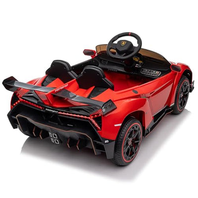 Garvee 12V Kids Ride On Car, Licensed Lamborghini Venono Electric Car w/Parent Remote Control, Scissor Door, 3 Speeds, LED Headlights, Rocking & Music, Battery Powered Ride on Toy for Boys Girls- Red