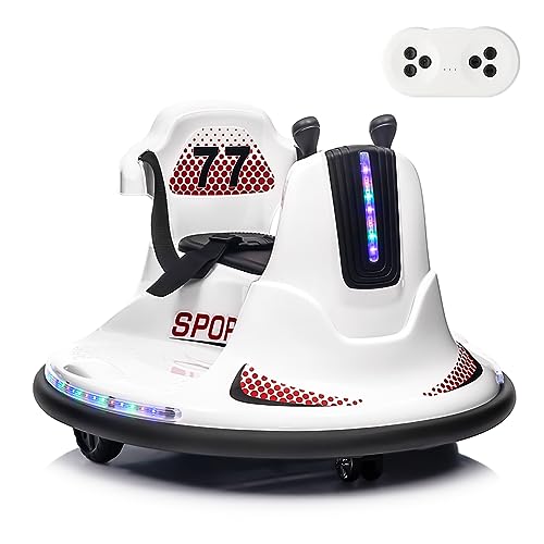 Garvee Kids Electric Bumper Car w/ Remote, Music, Lights, 360 Spin - White