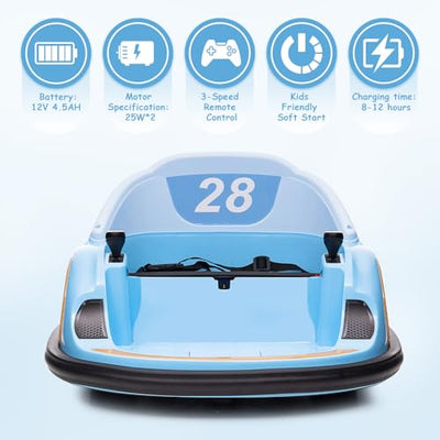 Garvee Ride - B Series: 12V Ride On Bumper Car for Kids Ride on Toy Gifts Toddlers Electric Bumping Car with Remote Control, Battery Display, 360 Degree Spin, LED Lights, Music, Blue