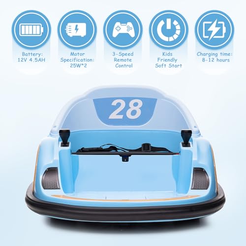 Garvee Ride - B Series: 12V Ride On Bumper Car for Kids Ride on Toy Gifts Toddlers Electric Bumping Car with Remote Control, Battery Display, 360 Degree Spin, LED Lights, Music, Blue