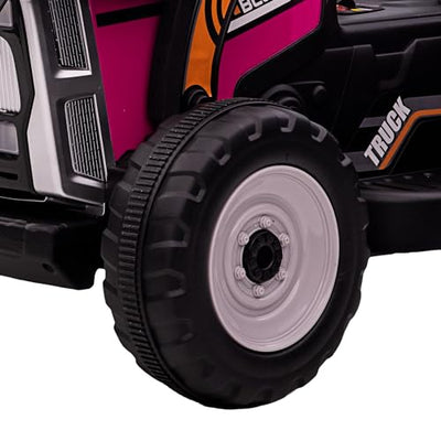 Garvee 12V Kids Ride on Car,Excavator with Bucket & Remote Control,Toddler Battery Powered Electric Vehicle,2+1 Gear Shift,3 Speeds,Music,Bluetooth,7-LED Headlights,Thread Tire,Rose