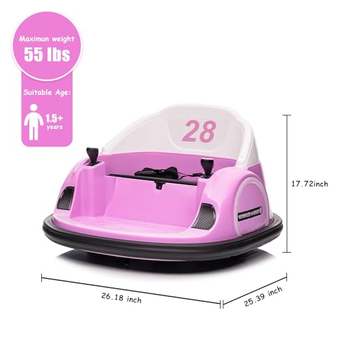 Garvee Ride - B Series: 12V Ride On Bumper Car for Kids Ride on Toy Gifts Toddlers Electric Bumping Car with Remote Control, Battery Display, 360 Degree Spin, LED Lights, Music, Pink