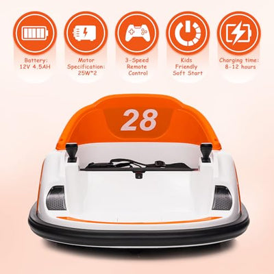 Garvee Ride - B Series: 12V Ride On Bumper Car for Kids Ride on Toy Gifts Toddlers Electric Bumping Car with Remote Control, Battery Display, 360 Degree Spin, LED Lights, Music, Orange