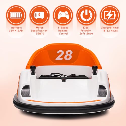 Garvee Ride - B Series: 12V Ride On Bumper Car for Kids Ride on Toy Gifts Toddlers Electric Bumping Car with Remote Control, Battery Display, 360 Degree Spin, LED Lights, Music, Orange
