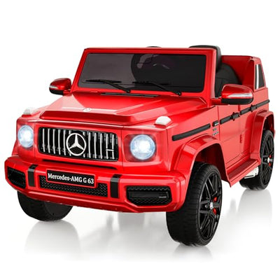 Garvee 12V Kids Ride on Car, Licensed Mercedes Benz G63 Electric Car w/Remote Control, Music, Spring Suspension, LED Light, Bluetooth, Horn, AUX, Safety Lock Battery Powered Electric Vehicle - Red