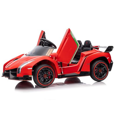 Garvee 12V Kids Ride On Car, Licensed Lamborghini Venono Electric Car w/Parent Remote Control, Scissor Door, 3 Speeds, LED Headlights, Rocking & Music, Battery Powered Ride on Toy for Boys Girls- Red