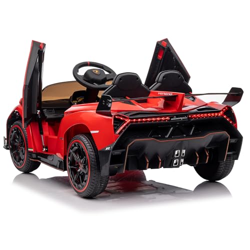 Garvee 12V Kids Ride On Car, Licensed Lamborghini Venono Electric Car w/Parent Remote Control, Scissor Door, 3 Speeds, LED Headlights, Rocking & Music, Battery Powered Ride on Toy for Boys Girls- Red
