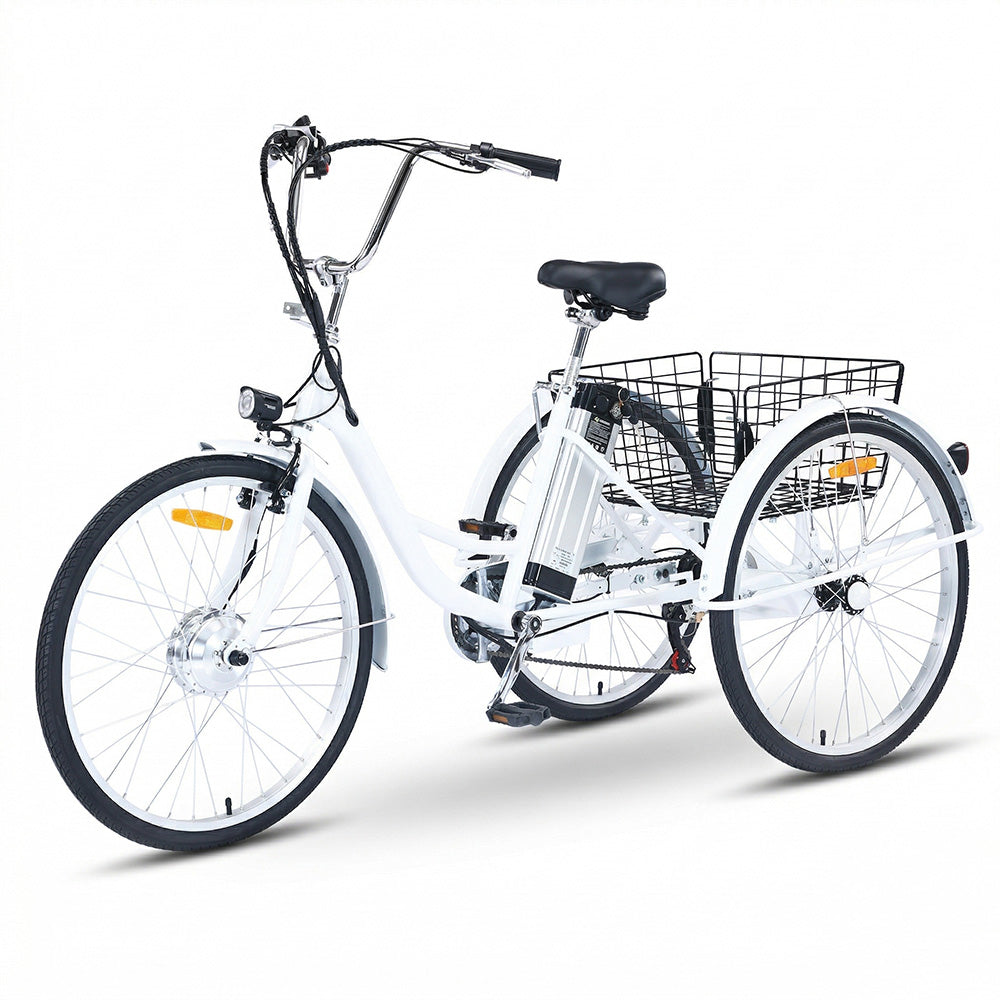 Garvee Adult Tricycle 7-Speed 24-inch 3 Wheel Bike 250W Motor Large Basket HD LED Light 36V Battery Smooth Ride Black