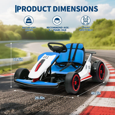 Garvee Ride - G Series: 6+,24V Drift Kart with 2X200W Strong Motor, 7AH Big Battery, Electric Pedals, Electric Go Kart Outdoor Race Toy - Blue