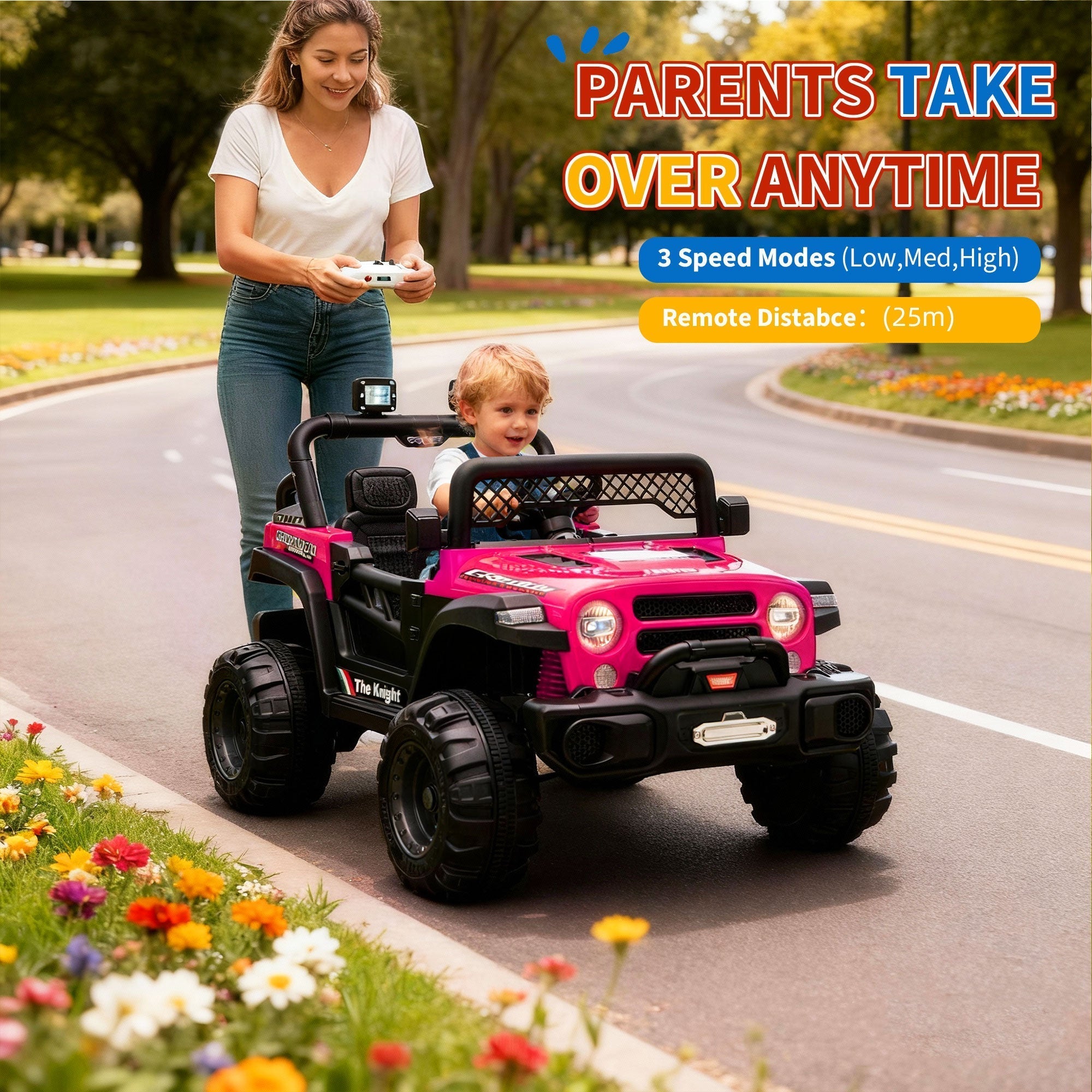 Garvee 12V Kids Electric Ride-On Truck – Dual 550W Motors, 3 Speeds, Remote Control, Spring Suspension, LED Lights, Music Player, Safety Belt – Battery Powered Car for Kids Ages 3-8, Rose