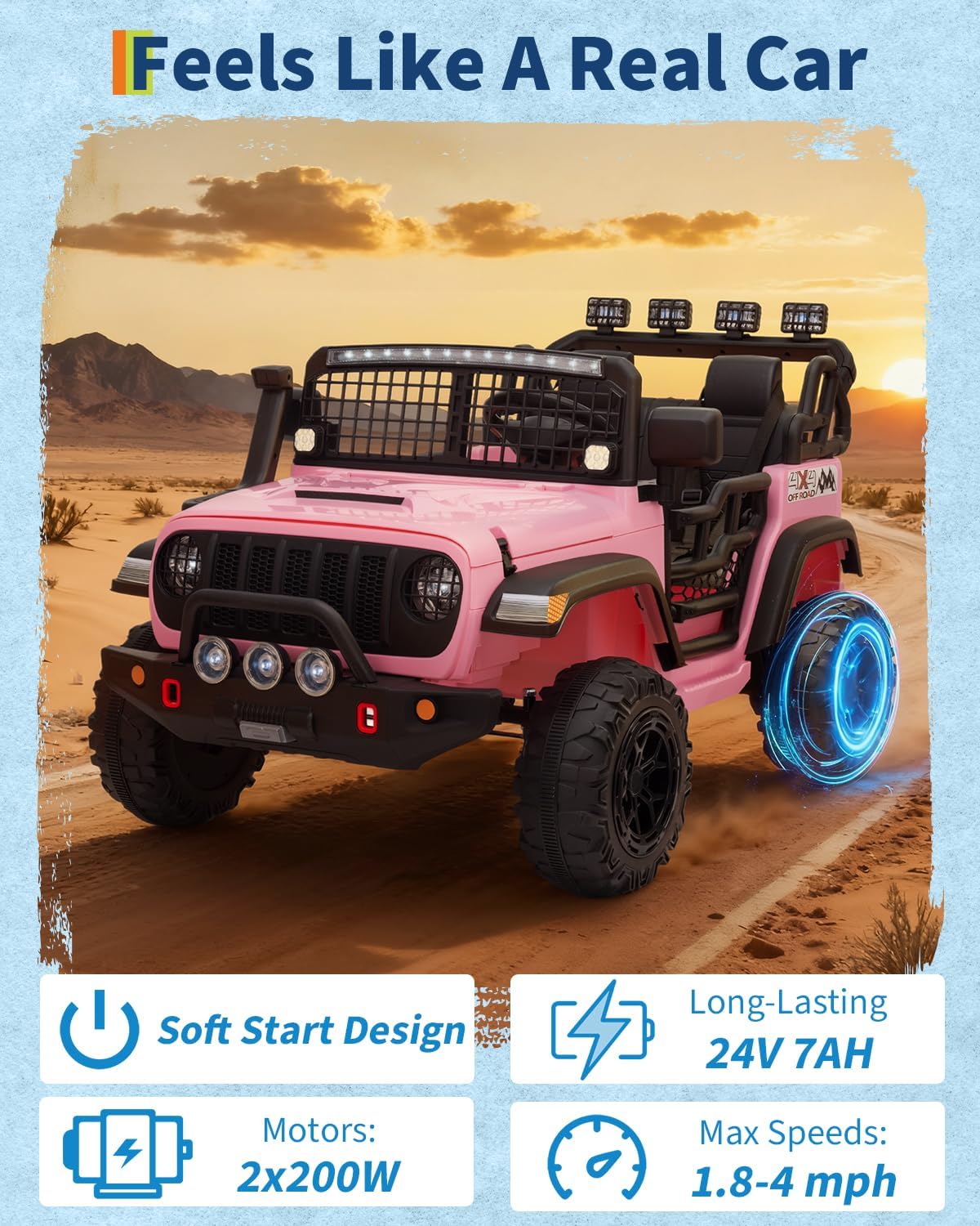 Garvee 24V Ride on Toys for Big Kids, 2-Seater Electric Ride on Car Truck with Remote Control, Four-Wheel Shock Absorbers, 4 Mph Max Speed, Music, LED Lights for Boys Girls, Pink