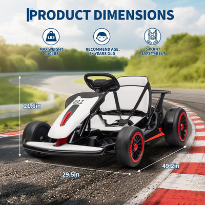 Garvee Ride - G Series: 6+,24V Drift Kart with 2X200W Strong Motor, 7AH Big Battery, Electric Pedals, Electric Go Kart Outdoor Race Toy - White