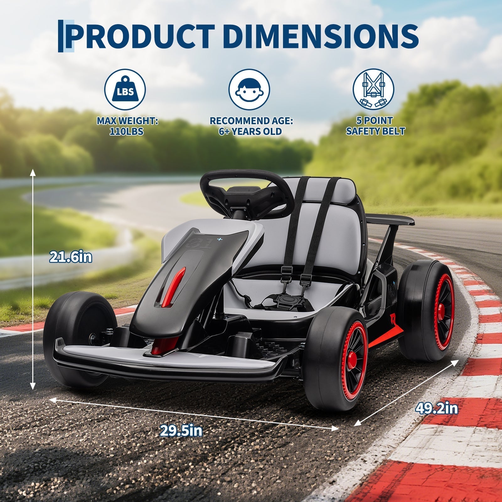 Garvee Ride - G Series: 6+,24V Drift Kart with 2X200W Strong Motor, 7AH Big Battery, Electric Pedals, Electric Go Kart Outdoor Race Toy - Black