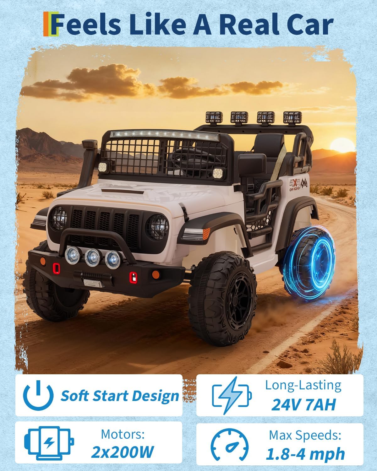 Garvee 24V Ride on Toys for Big Kids, 2-Seater Electric Ride on Car Truck with Remote Control, Four-Wheel Shock Absorbers, 4 Mph Max Speed, Music, LED Lights for Boys Girls, White