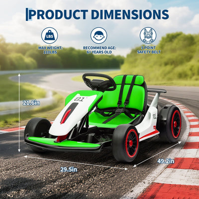 Garvee Ride - G Series: 6+,24V Drift Kart with 2X200W Strong Motor, 7AH Big Battery, Electric Pedals, Electric Go Kart Outdoor Race Toy - Green & White