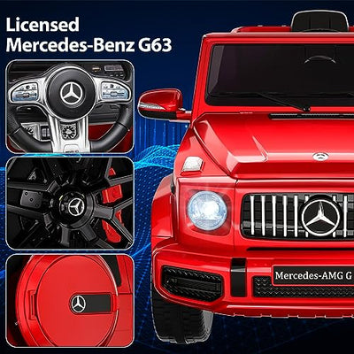 Garvee 12V Kids Ride on Car, Licensed Mercedes Benz G63 Electric Car w/Remote Control, Music, Spring Suspension, LED Light, Bluetooth, Horn, AUX, Safety Lock Battery Powered Electric Vehicle - Red