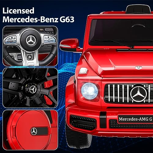 Garvee 12V Kids Ride on Car, Licensed Mercedes Benz G63 Electric Car w/Remote Control, Music, Spring Suspension, LED Light, Bluetooth, Horn, AUX, Safety Lock Battery Powered Electric Vehicle - Red