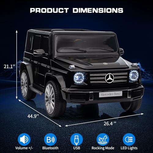 Garvee 12V Kids Ride On Car, Licensed Mercedes-Benz G500 Electric Vehicle w/Parent Remote Control, 4xSpring Suspension, 3 Speeds, Rocking, LED Lights, Music, Battery Powered Ride on Toy for Kids - Black