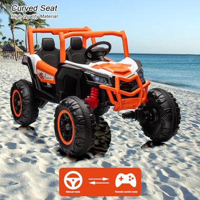 Garvee 2 Seater Ride on Car for Kids, 24V Powered Electric Off-Road UTV Ride Toy, 4WD Electric Vehicle with Remote Control, LED Lights, Bluetooth, 3 Speeds, Horn, 2 Spring Suspension