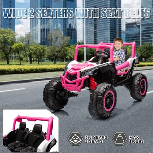 Garvee 2 Seater Ride on Car for Kids, 24V Powered Electric Off-Road UTV Ride Toy, 4WD Electric Vehicle with Remote Control, LED Lights, Bluetooth, 3 Speeds, Horn, 2 Spring Suspension