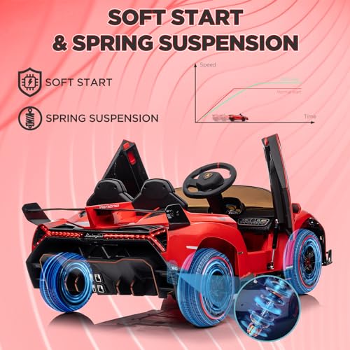 Garvee 12V Kids Ride On Car, Licensed Lamborghini Venono Electric Car w/Parent Remote Control, Scissor Door, 3 Speeds, LED Headlights, Rocking & Music, Battery Powered Ride on Toy for Boys Girls- Red