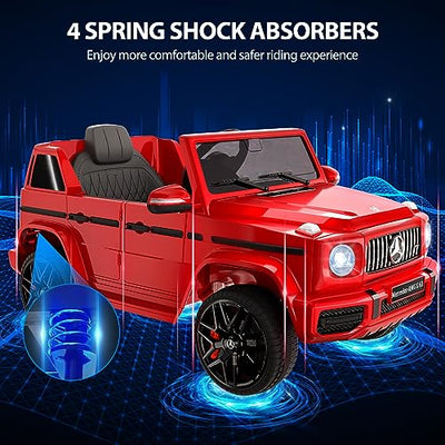Garvee 12V Kids Ride on Car, Licensed Mercedes Benz G63 Electric Car w/Remote Control, Music, Spring Suspension, LED Light, Bluetooth, Horn, AUX, Safety Lock Battery Powered Electric Vehicle - Red