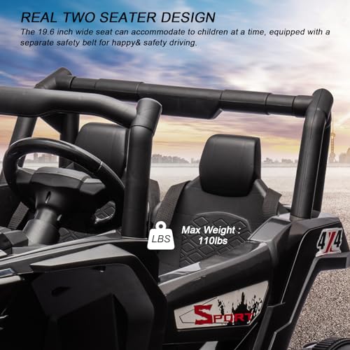 Garvee 2 Seater Ride on Car for Kids, 24V Powered Electric Off-Road UTV Ride Toy, 4WD Electric Vehicle with Remote Control, LED Lights, Bluetooth, 3 Speeds, Horn, 2 Spring Suspension