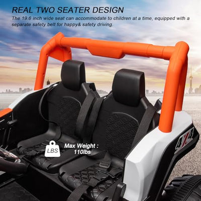 Garvee 2 Seater Ride on Car for Kids, 24V Powered Electric Off-Road UTV Ride Toy, 4WD Electric Vehicle with Remote Control, LED Lights, Bluetooth, 3 Speeds, Horn, 2 Spring Suspension