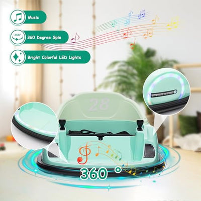 Garvee Ride - B Series: 12V Ride On Bumper Car for Kids Ride on Toy Gifts Toddlers Electric Bumping Car with Remote Control, Battery Display, 360 Degree Spin, LED Lights, Music, Green
