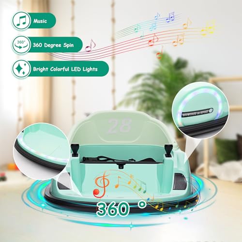Garvee Ride - B Series: 12V Ride On Bumper Car for Kids Ride on Toy Gifts Toddlers Electric Bumping Car with Remote Control, Battery Display, 360 Degree Spin, LED Lights, Music, Green