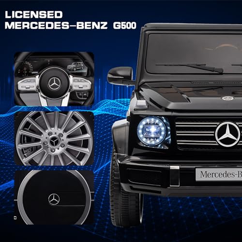 Garvee 12V Kids Ride On Car, Licensed Mercedes-Benz G500 Electric Vehicle w/Parent Remote Control, 4xSpring Suspension, 3 Speeds, Rocking, LED Lights, Music, Battery Powered Ride on Toy for Kids - Black