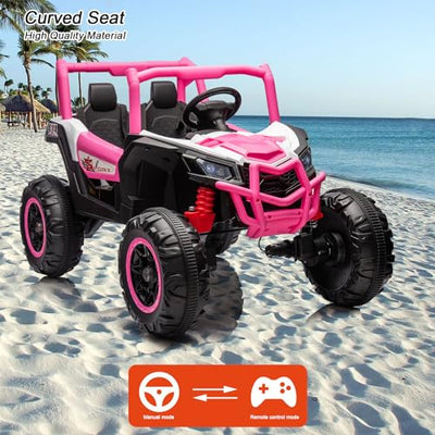Garvee 2 Seater Ride on Car for Kids, 24V Powered Electric Off-Road UTV Ride Toy, 4WD Electric Vehicle with Remote Control, LED Lights, Bluetooth, 3 Speeds, Horn, 2 Spring Suspension