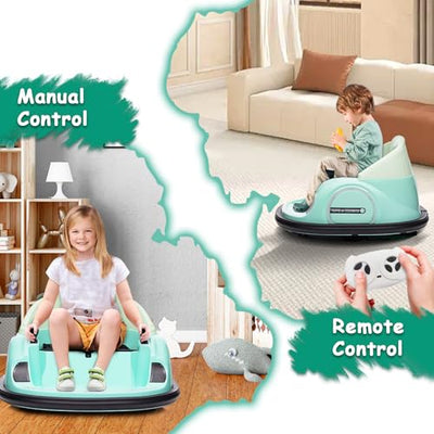 Garvee Ride - B Series: 12V Ride On Bumper Car for Kids Ride on Toy Gifts Toddlers Electric Bumping Car with Remote Control, Battery Display, 360 Degree Spin, LED Lights, Music, Green