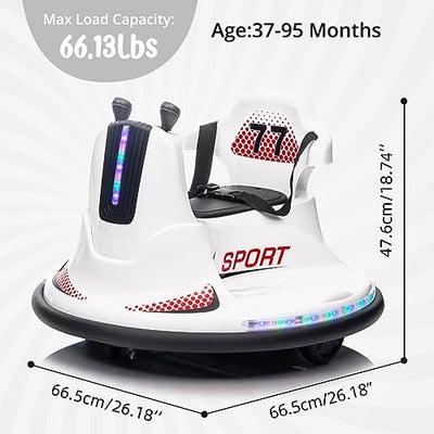 Garvee Kids Electric Bumper Car w/ Remote, Music, Lights, 360 Spin - White