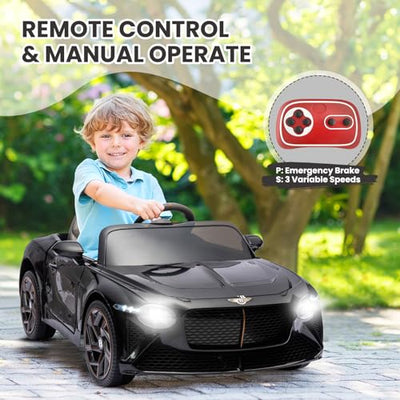 Garvee Kids Ride On Car, Licensed Bentley Bacalar 12V Electric Vehicles w/Parent Remote Control, Scissor Door, Suspension, 3 Speeds, LED Lights, Horn, Battery Powered Ride on Toy for Boys Girls - Black