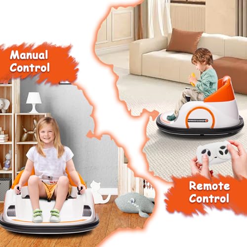 Garvee Ride - B Series: 12V Ride On Bumper Car for Kids Ride on Toy Gifts Toddlers Electric Bumping Car with Remote Control, Battery Display, 360 Degree Spin, LED Lights, Music, Orange