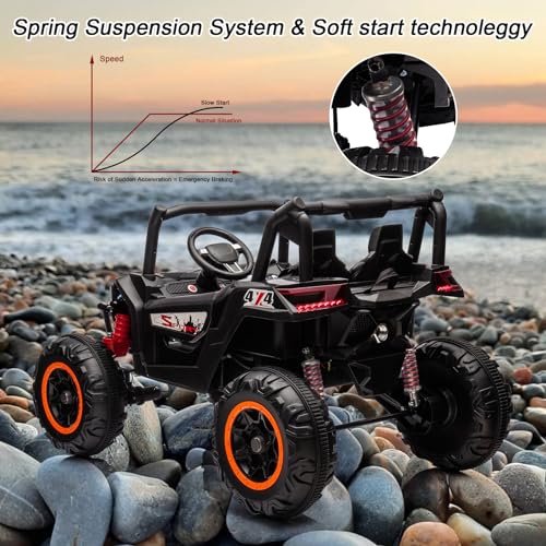 Garvee 2 Seater Ride on Car for Kids, 24V Powered Electric Off-Road UTV Ride Toy, 4WD Electric Vehicle with Remote Control, LED Lights, Bluetooth, 3 Speeds, Horn, 2 Spring Suspension
