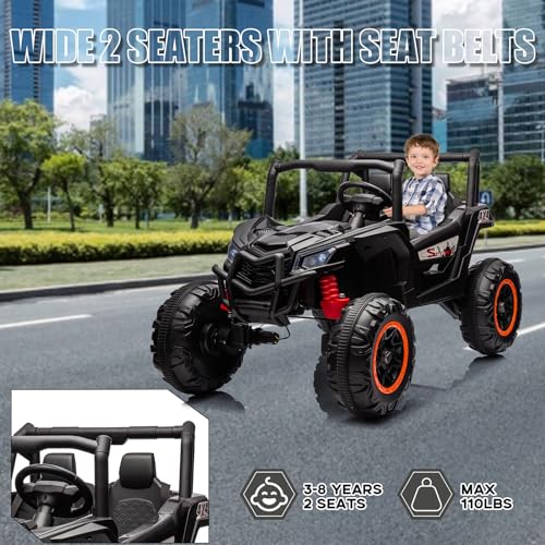 Garvee 2 Seater Ride on Car for Kids, 24V Powered Electric Off-Road UTV Ride Toy, 4WD Electric Vehicle with Remote Control, LED Lights, Bluetooth, 3 Speeds, Horn, 2 Spring Suspension