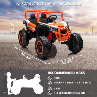 Garvee 2 Seater Ride on Car for Kids, 24V Powered Electric Off-Road UTV Ride Toy, 4WD Electric Vehicle with Remote Control, LED Lights, Bluetooth, 3 Speeds, Horn, 2 Spring Suspension