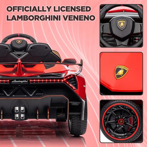Garvee 12V Kids Ride On Car, Licensed Lamborghini Venono Electric Car w/Parent Remote Control, Scissor Door, 3 Speeds, LED Headlights, Rocking & Music, Battery Powered Ride on Toy for Boys Girls- Red