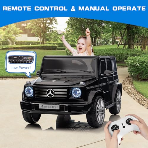 Garvee 12V Kids Ride On Car, Licensed Mercedes-Benz G500 Electric Vehicle w/Parent Remote Control, 4xSpring Suspension, 3 Speeds, Rocking, LED Lights, Music, Battery Powered Ride on Toy for Kids - Black