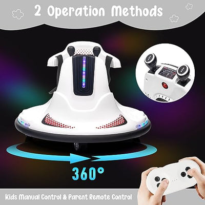 Garvee Kids Electric Bumper Car w/ Remote, Music, Lights, 360 Spin - White