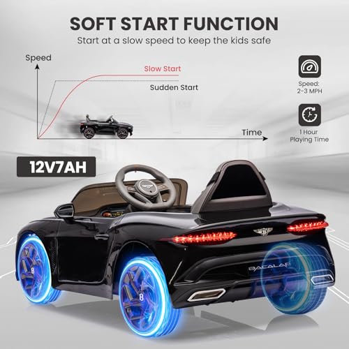 Garvee Kids Ride On Car, Licensed Bentley Bacalar 12V Electric Vehicles w/Parent Remote Control, Scissor Door, Suspension, 3 Speeds, LED Lights, Horn, Battery Powered Ride on Toy for Boys Girls - Black
