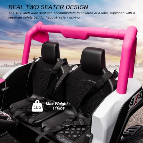 Garvee 2 Seater Ride on Car for Kids, 24V Powered Electric Off-Road UTV Ride Toy, 4WD Electric Vehicle with Remote Control, LED Lights, Bluetooth, 3 Speeds, Horn, 2 Spring Suspension