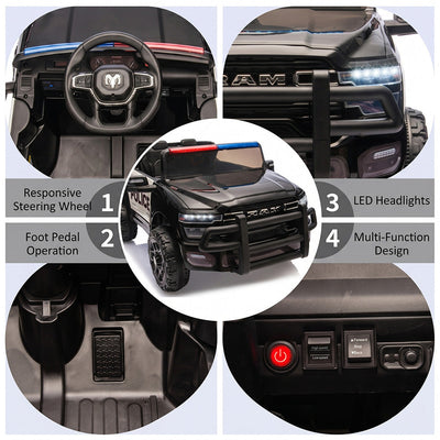 Garvee Kids Ride On Police Car 12V Electric Remote Control Spring Suspension LED Lights Music Toddlers Boys Girls Outdoor Play