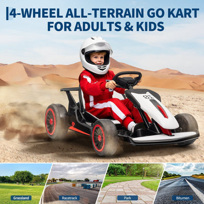 Garvee Ride - G Series: 6+,24V Drift Kart with 2X200W Strong Motor, 7AH Big Battery, Electric Pedals, Electric Go Kart Outdoor Race Toy - White