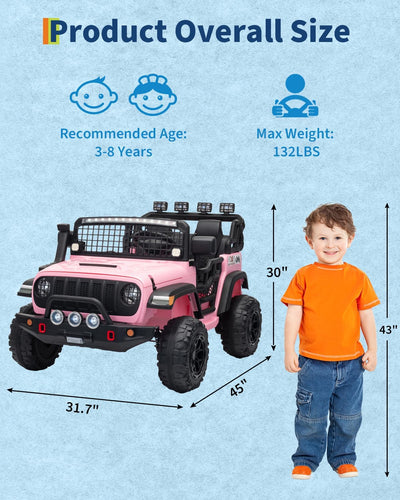 Garvee 24V Ride on Toys for Big Kids, 2-Seater Electric Ride on Car Truck with Remote Control, Four-Wheel Shock Absorbers, 4 Mph Max Speed, Music, LED Lights for Boys Girls, Pink