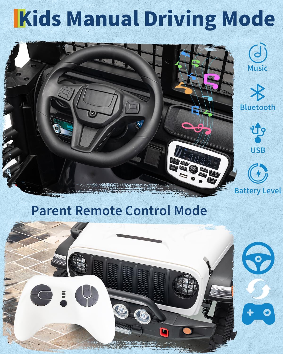 Garvee 24V Ride on Toys for Big Kids, 2-Seater Electric Ride on Car Truck with Remote Control, Four-Wheel Shock Absorbers, 4 Mph Max Speed, Music, LED Lights for Boys Girls, White